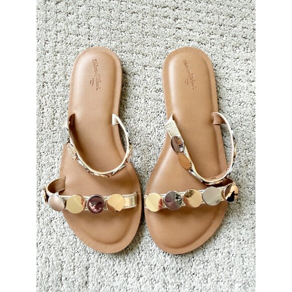 Universal Thread Vivienne Two Band Flat Sandals Gold/Silver Size 6.5 - Picture 2 of 9